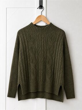 Sanctuary Olive Cable Knit Mock Neck Sweater Large